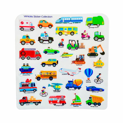 Sticker Book réutilisable thème véhicules - Anglais