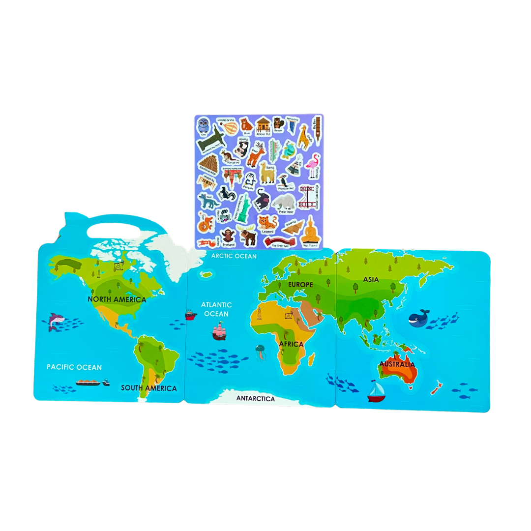 Sticker Book réutilisable thème Carte du Monde